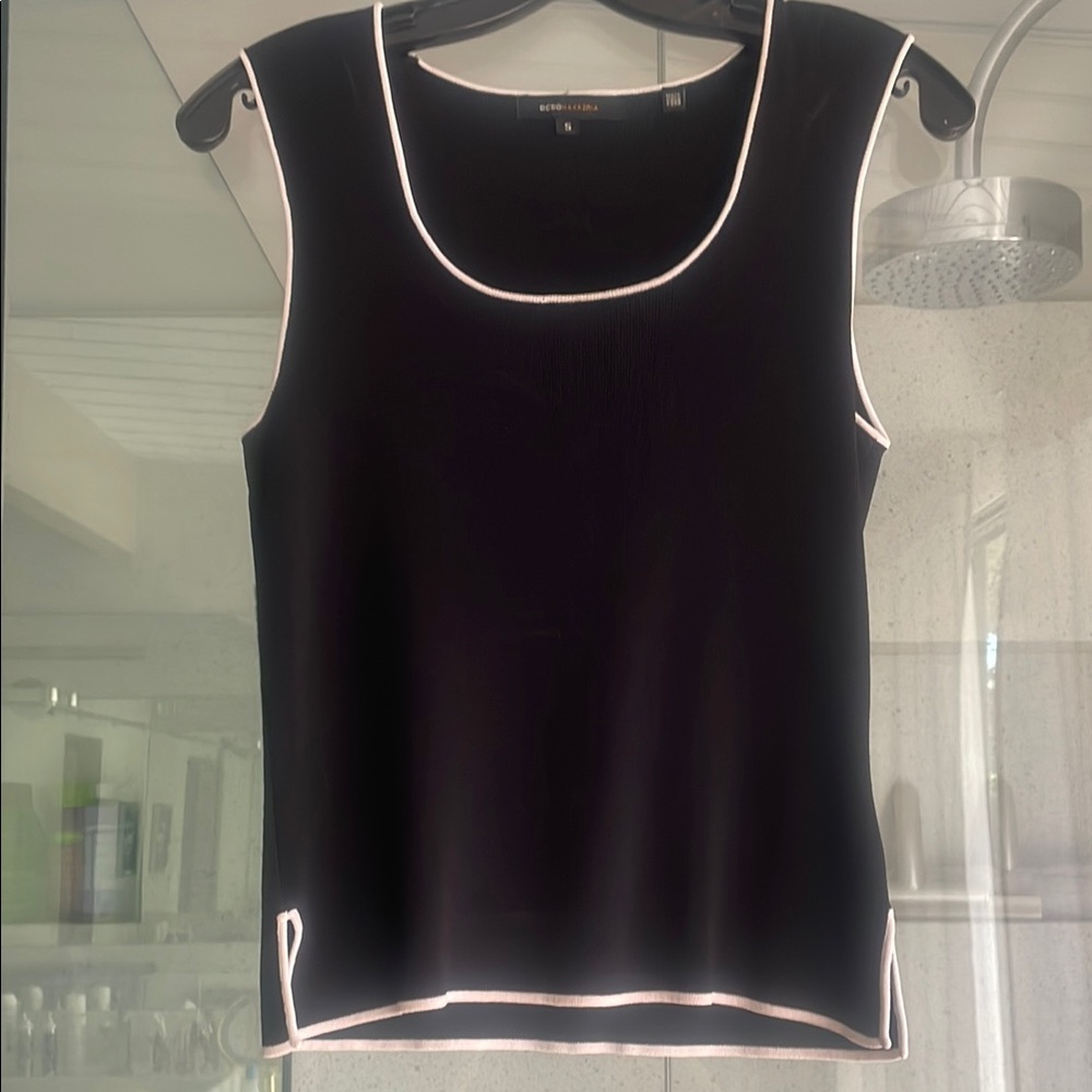 BCBG Maxazria Black Sleeveless knit top with White Trim
